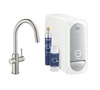 Grohe Blue Home mitigeur de cuisine 31541DC0 Supersteel, kit de démarrage bec C, bec mousseur extractible