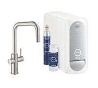 Grohe Blue Home mitigeur d'évier 31543DC0 Supersteel, kit de démarrage bec en U, bec mousseur extractible