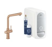 Grohe Blue Home Mitigeur monocommandé pour évier Starter Kit, portée 221mm, bec en L, avec fonction filtre et refroidissement, 31454DL1, Couleur: coucher de soleil chaud brossé
