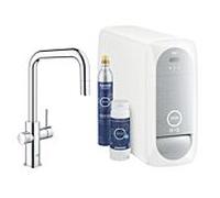 Grohe Blue Home Mitigeur monocommande de cuisine 31543000 chrome, kit de démarrage bec en U, bec mousseur extractible