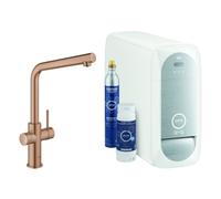 Grohe Blue Home Mitigeur monocommandé pour évier Starter Kit, portée 221mm, bec en L, avec fonction filtre et refroidissement, 31454DL1, Couleur: coucher de soleil chaud brossé