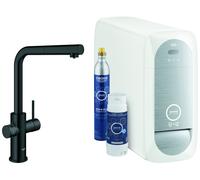 Grohe Blue Home Mitigeur monocommandé pour évier Starter Kit, portée 223mm, bec en L, extractible, avec fonction filtre et refroidissement, 31539KS0, Couleur: velvet noir