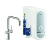 Grohe Blue Home Mitigeur monocommandé pour évier Starter Kit, portée 223mm, bec en U, avec fonction filtre et refroidissement, 31456DC1, Couleur: acier super