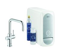 Grohe Blue Home Mitigeur monocommandé pour évier Starter Kit, portée 223mm, bec en U, avec fonction filtre et refroidissement, 31456001, Couleur: chrome