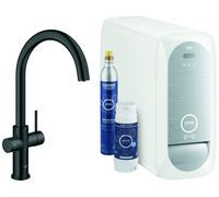 Grohe Blue Home Mitigeur monocommandé pour évier Starter Kit, portée 224mm, bec en C, avec fonction filtre et refroidissement, 31455KS1, Couleur: velvet noir