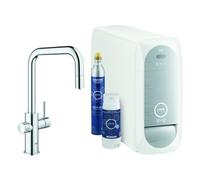 Grohe Blue Home Mitigeur monocommandé pour évier Starter Kit, portée 224mm, bec en U, avec fonction filtre et refroidissement, extractible, 31543000, Couleur: chrome