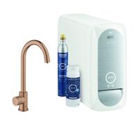 Grohe Blue Home Mono Mitigeur monocommandé pour évier Starter Kit, portée 153mm, bec en C, avec fonction filtre et refroidissement, 31498DL1, Couleur: coucher de soleil chaud brossé