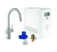GROHE Blue Professional Mitigeur monocommandé pour évier Set, portée 219mm, bec C, avec fonction filtre et refroidissement, extractible, 31325DC2, Couleur: acier super