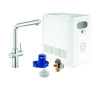 GROHE Blue Professional Mitigeur monocommandé pour évier Set, portée 221mm, bec en L, avec fonction filtre et refroidissement, 31347003, Couleur: chrome