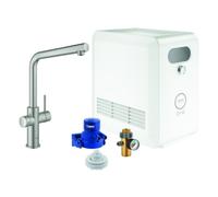 GROHE Blue Professional Mitigeur monocommandé pour évier Set, portée 221mm, bec en L, avec fonction filtre et refroidissement, 31347DC3, Couleur: acier super
