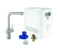 GROHE Blue Professional Mitigeur monocommandé pour évier Set, portée 223mm, bec en L, avec fonction filtre et refroidissement, extractible, 31326DC2, Couleur: acier super