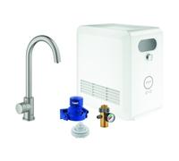GROHE Blue Professional Mono Set mitigeur d'évier, portée 153mm, bec C, avec fonction filtre et refroidissement, 31302DC2, Couleur: acier super