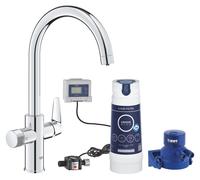 GROHE Blue Pure Baucurve Mitigeur d'évier, bec en C, portée 223mm, kit de démarrage avec filtre S-Size, 30581000