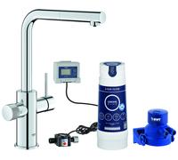 GROHE Blue Pure Minta Robinet de cuisine avec douchette extractible, avec filtre à 5 étages, taille S et compteurs, chromé