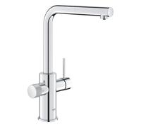 GROHE Blue Pure Minta, Robinet de cuisine filtrant 3 voies avec douchette extractible (Zone de rotation 360°, poignée dédiée pour l’eau filtrée), Chrome, 30590000