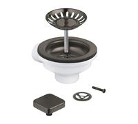 GROHE Bonde pop-up pour évier de cuisine 1 cuve (1 bouton carré télécommandé, cadre de trop-plein et bonde filtrante) Anthracite brossé 40400AL0