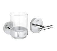 GROHE Cadre Support avec Verre Essentials 40447001, Argent (Import Allemagne) & 40461001 BauCosmopolitan Patère Murale, Chrome