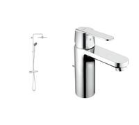 GROHE Colonne de douche mitigeur thermostatique Vitalio Joy 260, 50% d'économie d'eau et d'énergie, tablette incluse, tête de douche 260mm, douchette 3 jets, chromé, 26403002 (Import) & GROHE