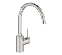 GROHE Concetto, mitigeur évier, orientable 150°, bec haut, haute pression | Robinet de cuisine, limiteur de débit, montage sur évier sans outil (acier inox, 32661DC3)