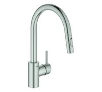 GROHE Concetto Mitigeur monocommandé pour évier, saillie 223mm, haut, extractible, pivotant, Easy Docking, 31483DC2, Couleur: acier super