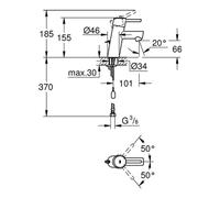 Grohe Concetto Mitigeur monocommandé pour lavabo, S-Size, fonction d'économie d'énergie, saillie 101mm, chaînette escamotable, chrome, 3220610E