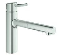 GROHE Concetto Mitigeur monocommandé pour évier, saillie 202mm, hauteur moyenne, extractible, orientable, 30273DC1, Couleur: acier super