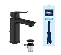 GROHE Dice Mitigeur monocommande Lavabo Taille M (Robinet pour Lavabo de Salle de bain, Avec Tirette et garniture de vidage, facile à installer avec QuickTool inclus), Noir Mat, 1018322430