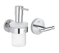 GROHE Dispensador de jabón Redondo Ref Distributeur de Savon avec Support Essentials 40448001 (Import Allemagne), Argent & 40461001 BauCosmopolitan Patère Murale, Chrome