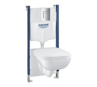 ensemble 5 en 1 chasse d'eau à encastrer - GROHE - Blanc - 1,13 m - Céramique - Cuvette de WC + Siège de WC + Plaque de déclenchement + Supports muraux