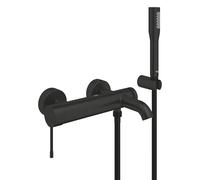 GROHE Essence Mitigeur de Baignoire Mural avec Ensemble Douche (Cartouche Céramique 35 mm, Inverseur Automatique Bain/Douche, Douchette Stick 1 Jet, Flexible 1,5 m, Support Mural) Noir Mat, 336282431