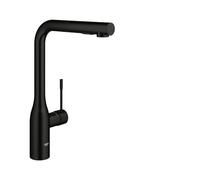 GROHE Essence Mitigeur de Cuisine avec Douchette Extractible (Bec Haut en L, Double Jet, Rotation 360°, Cartouche Céramique 28 mm, Protection Anti-Retour, Flexibles 3/8") Noir Mat, 302702430