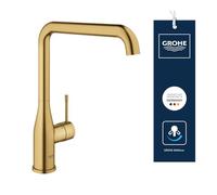 GROHE Essence Mitigeur de Cuisine avec Douchette Extractible (Bec Orientable à 360°, Limiteur de Débit Réglable, Installation Facile sur Évier), Doré Brossé, 30269GN0