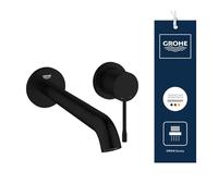 GROHE Essence Mitigeur de Lavabo Mural 2 Trous, Taille L (Sans Corps Encastré, Levier Métal, Mousseur Économiseur d’Eau 5,7 l/min, Entraxe 110 mm, Saillie 230 mm), Noir Mat, 199672431