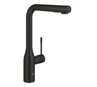 GROHE Essence Mitigeur de Cuisine avec Douchette Extractible (Bec Haut en L, Double Jet, Rotation 360°, Cartouche Céramique 28 mm, Protection Anti-Retour, Flexibles 3/8") Noir Mat, 302702430