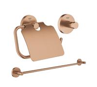 GROHE Essentials ensemble d’accessoires 3 pièces avec porte-serviettes, patère et porte-rouleau de papier toilette avec couvercle Brushed warm sunset sw98979/sw99003/sw99019/