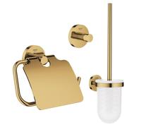 GROHE Essentials Ensemble d’accessoires de toilette 3 pièces avec porte-balai de WC, patère et dérouleur de papier toilette avec clapet Cool Sunrise sw99004/sw99020/sw99044/