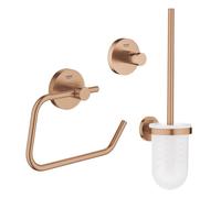 GROHE Essentials Ensemble d’accessoires de toilettes 3 pièces avec porte-balai de toilettes, patère et porte-rouleau de papier toilette sans clapet warm sunset sw99002/sw99026/sw99042/