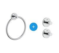 Grohe - Essentials Lot de 2 patères murales fixation invisible + Anneau porte-serviettes métal (40364001 + 40365001)