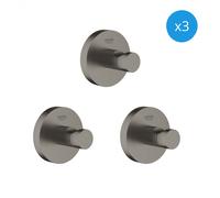 Grohe - Essentials Lot de 3 crochets muraux, Hard Graphite Brossé (40364AL1-TrioEssential)