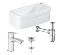 GROHE Euro ensemble lave-mains 37x18cm 1 trou de robinet sans trop-plein robinet droit chromé siphon bonde lave-mains Rectangulaire blanc 0436258/0434215/0437762/sw197129/