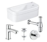 GROHE Euro ensemble lave-mains 37x18cm 1 trou de robinet sans trop-plein robinet droit chromé siphon bouchon de vidage patère lave-mains Rectangulaire blanc 0436258/0434215/0437762/0438129/sw197129/