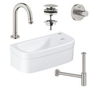 GROHE Euro ensemble lave-mains 37x18cm 1 trou de robinet sans trop-plein robinet incurvé super steel siphon bonde crochet porte-serviette lave-mains rectangulaire blanc sw97640/sw197129/sw228380/sw438