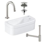 GROHE Euro ensemble pour lave-mains 37x18cm 1 trou de robinetterie sans trop-plein robinet courbé super acier siphon bonde lave-mains rectangulaire blanc sw97640/sw197129/sw228380/sw438965/sw444108/