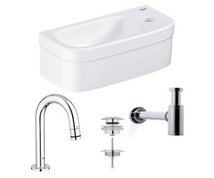 Grohe Euro pack lave-mains - 36,9 x 18 x 12 cm - céramique blanche - robinet courbé chromé - avec siphon Saniclass sw1175/0437366/sw6267/sw197129/