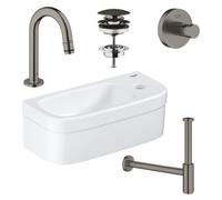 Grohe Euro pack lave-mains - 36,9 x 18 x 12 cm - céramique blanche - robinet courbé gunmetal - avec patère sw99001/sw197129/sw228381/sw422353/sw444387/