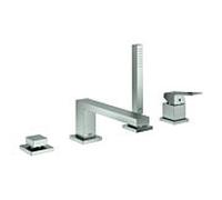 Grohe Eurocube combiné de bain 4 trous à une main, saillie 220mm, avec ensemble de douche, montage sur bord de baignoire, 19897DC1, Couleur: acier super