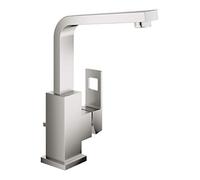 GROHE Eurocube, mitigeur lavabo bec haut, vidage à tirette | Orientable à 90°, avec cartouche céramique, montage facile (acier inox, 23135DC0)