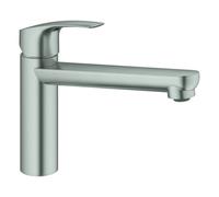GROHE Eurosmart Mitigeur monocommandé pour évier, saillie 222mm, hauteur moyenne, orientable, 30463DC0, Couleur: acier super