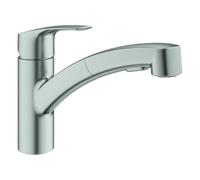 GROHE Eurosmart Mitigeur monocommandé pour évier, saillie 227mm, orientable, douchette Dual extractible, 30305DC1, Couleur: acier super