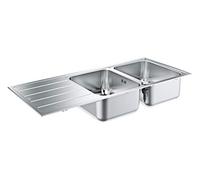 GROHE Évier de cuisine 2 bacs avec égouttoir, K500, réversible, 116 x 50 x 19 cm, inox chromé, 31588SD1 (Import Allemagne)